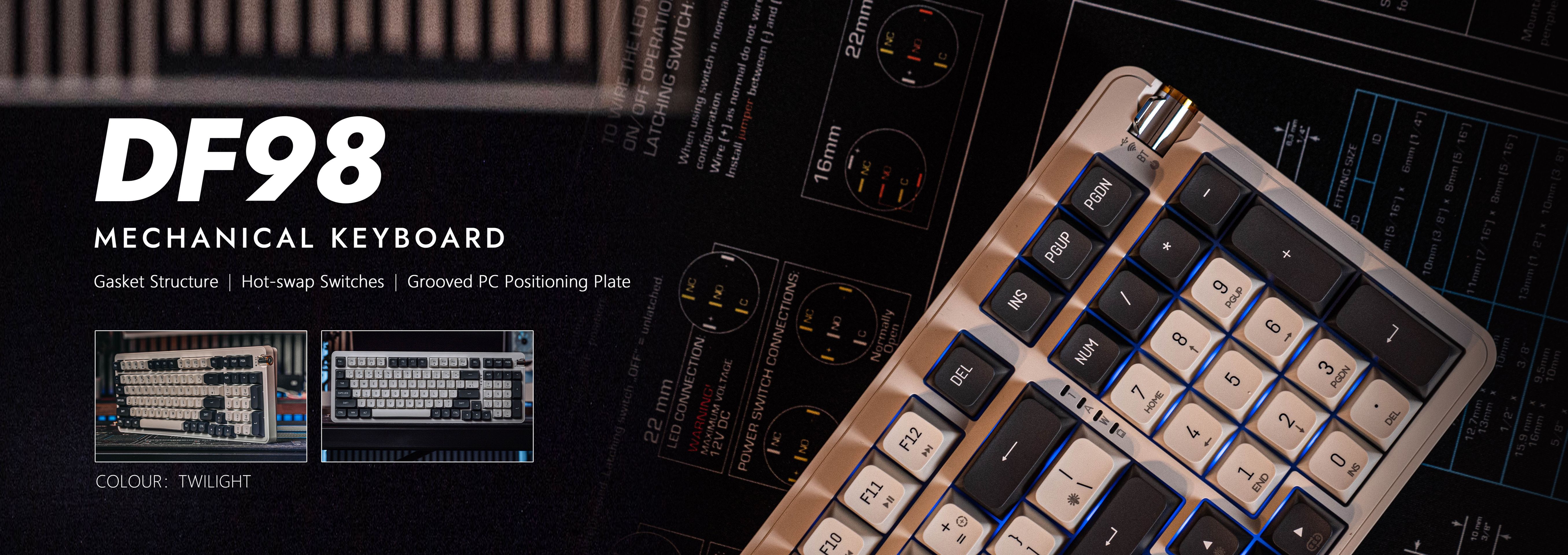 DF98 Mechanical Keyboard , Gasket Structure, Hot-swap Switch, Grooved PC Positioning plate